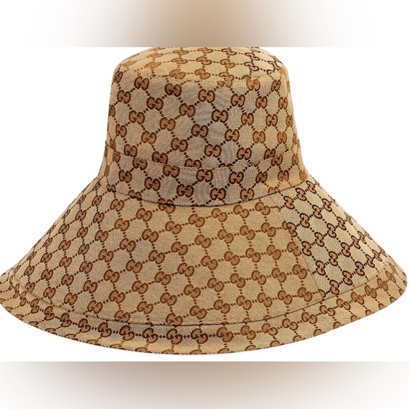 Brim Accessories - Gucci GG Monogram Bucket Hat Wide Brim Beige Tan Canvas Jacquard Sun Coverage